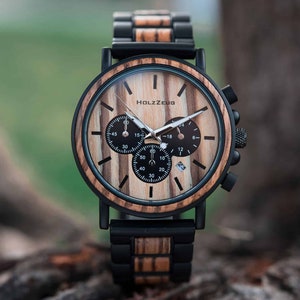 Men's wristwatch made of zebra wood with engraving Handmade wooden watch Personalized Men's watch Wristwatch for men image 2