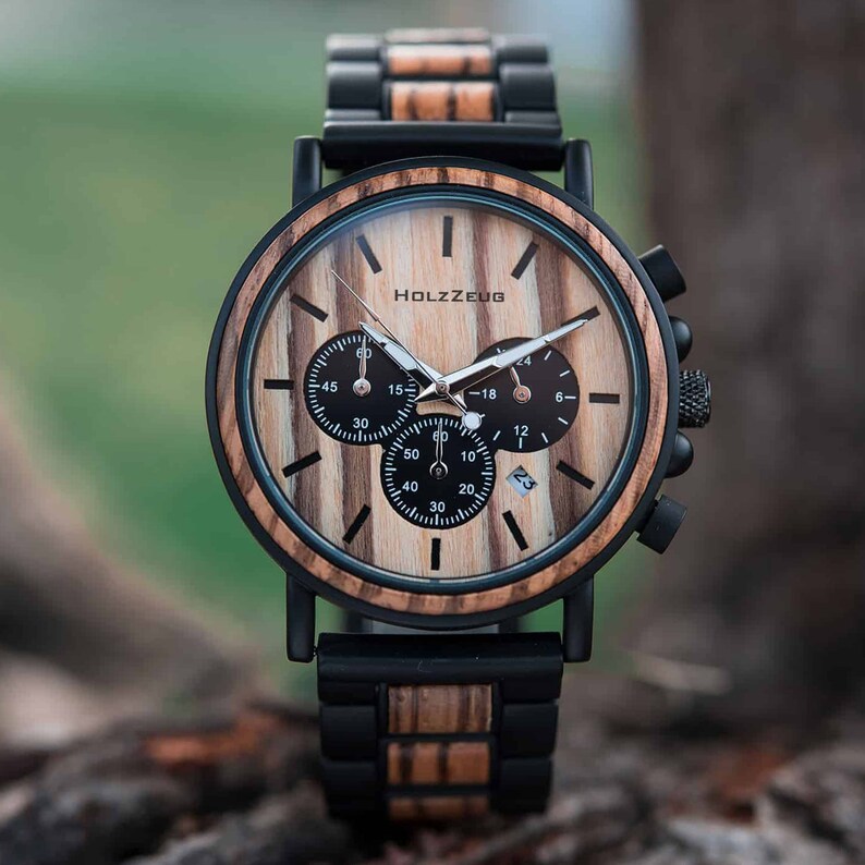 Men's wristwatch made of zebra wood with engraving Handmade wooden watch Personalized Men's watch Wristwatch for men image 2