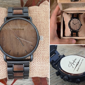 Gravierte Armbanduhr Roma aus Holz Echte Walnuss Herrenuhr Handgemacht Personalisiert Bild 1