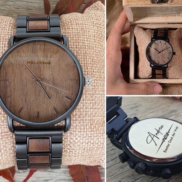 Gravierte Armbanduhr "Roma" aus Holz • Echte Walnuss • Herrenuhr • Handgemacht • Personalisiert