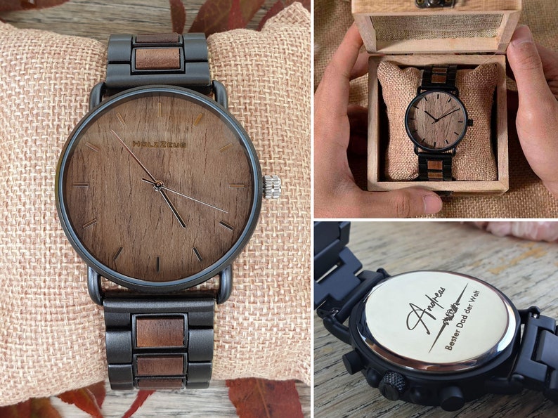 Gravierte Armbanduhr Roma aus Holz Echte Walnuss Herrenuhr Handgemacht Personalisiert Bild 1