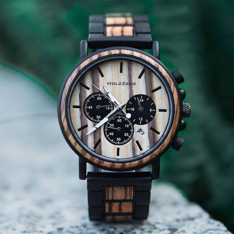 Men's wristwatch made of zebra wood with engraving Handmade wooden watch Personalized Men's watch Wristwatch for men image 3