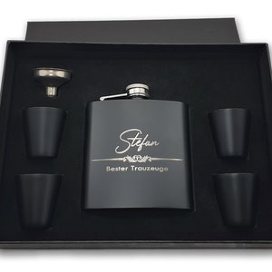 Hip flask with engraving as a best man gift • 150 ml including gift box, 4 cups and funnel