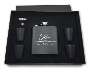 Hip flask with engraving as a best man gift • 150 ml including gift box, 4 cups and funnel