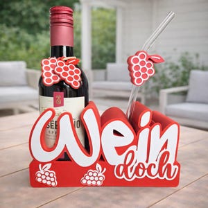 Soporte para botellas de vino STL 3MF | Archivo de impresión 3D para soporte de botellas de vino | Regalo para amantes del vino | Soporte para pajitas | Idea de regalo para amantes del vino