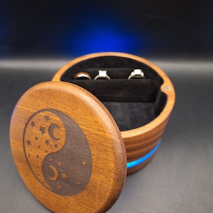 Mystical / Celestial / Mushroom Custom Mahogany Jewelry Box with a colorful LED lighting experience. Personalized Laser Engraving -