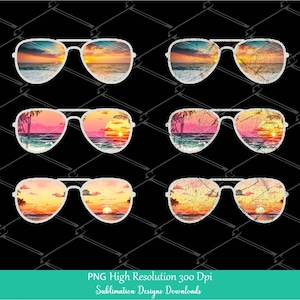 Retro Sunglasses PNG Bundle: Beach Palm Tree Watercolor Clipart (Digital Download)