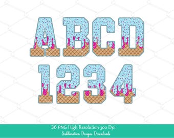 Sprinkle Drip Alphabet PNG Clipart, Pink , Blue Drippy Ice cream Cone Waffle Trendy Sport Alpha Png, Letters & Number 0-9