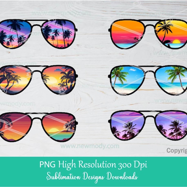 Summer Sunglasses PNG Bundle: Beach & Sunset Designs (Digital Download)