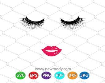 Eyelashes and Lips svg Cut files - Lips SVG - Lashes svg - Eyelash Svg - Woman Face svg Printable File -  Smiling Lips Svg