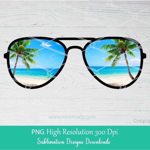 Summer Sunglasses PNG Sublimation, Beach Palm Tree Glasses clipart, Glasses Vacation mood, Sunset Sunrise vacay,  glasses Clipart