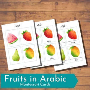 12 Fruits Montessori Cards in Arabic
