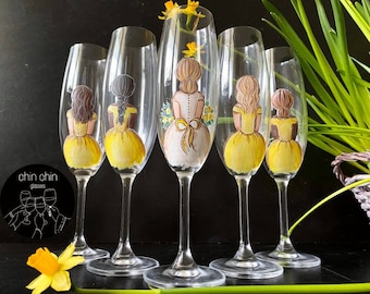 Copas de champán personalizadas Ducha nupcial Regalos de dama de honor Despedida de soltera Regalos de fiesta de bodas Retratos de dama de honor Pintura personalizada a mano