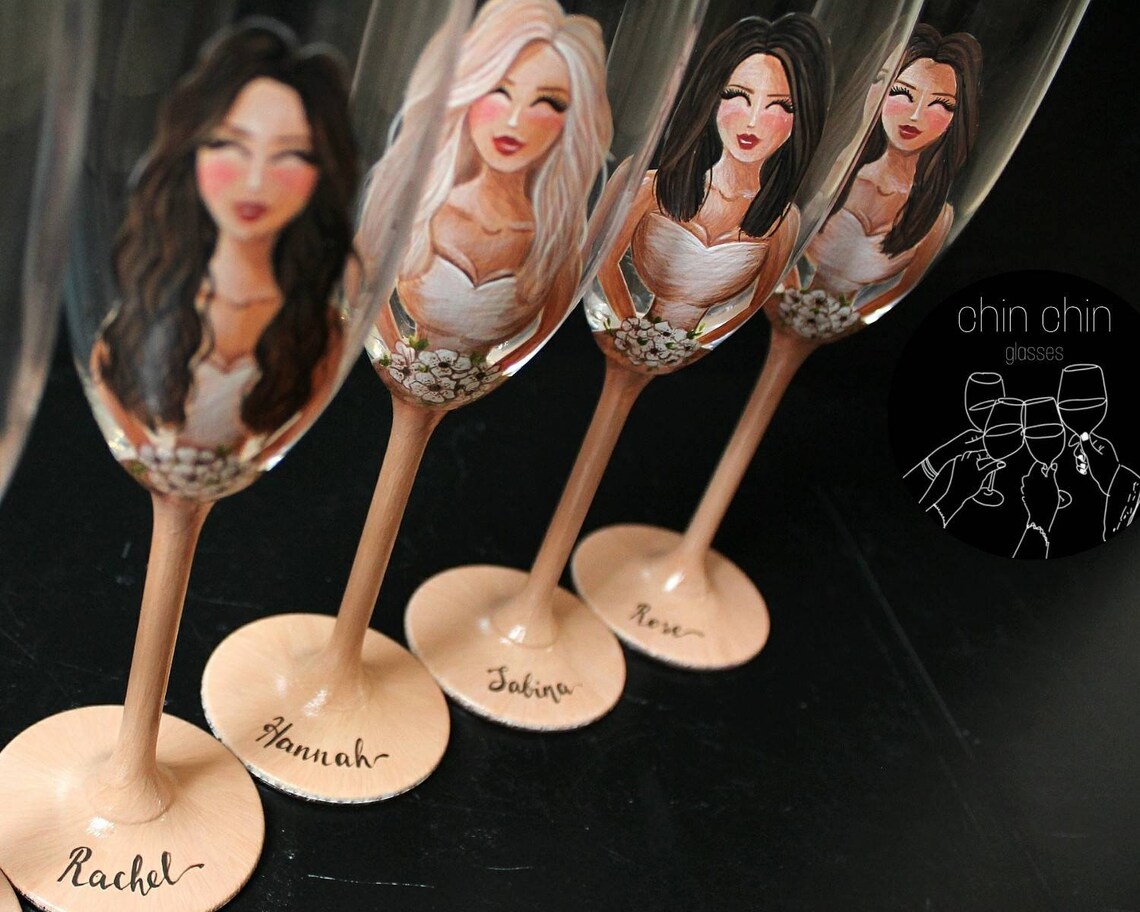 Custom champagne glasses Bridal shower Bridesmaid gifts Etsy