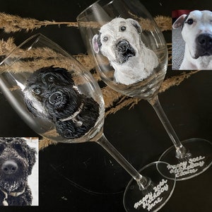 Custom pet portrait Hand painted wine glass Dog cat portrait from photo Dog mom gift Custom pet portrait using photo Pet drawing Christmas