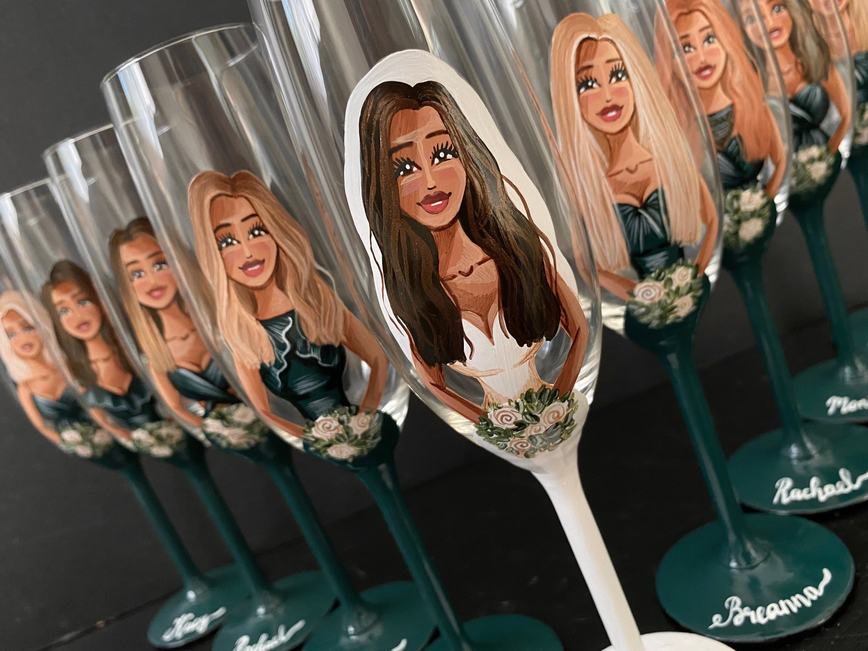 Custom Glasses Bridal Shower Party Hand Painted Wine Glasses Bachelorette Party Bridesmaid Gifts Wedding Party Gifts Bridesmaid Portraits Etsy UK