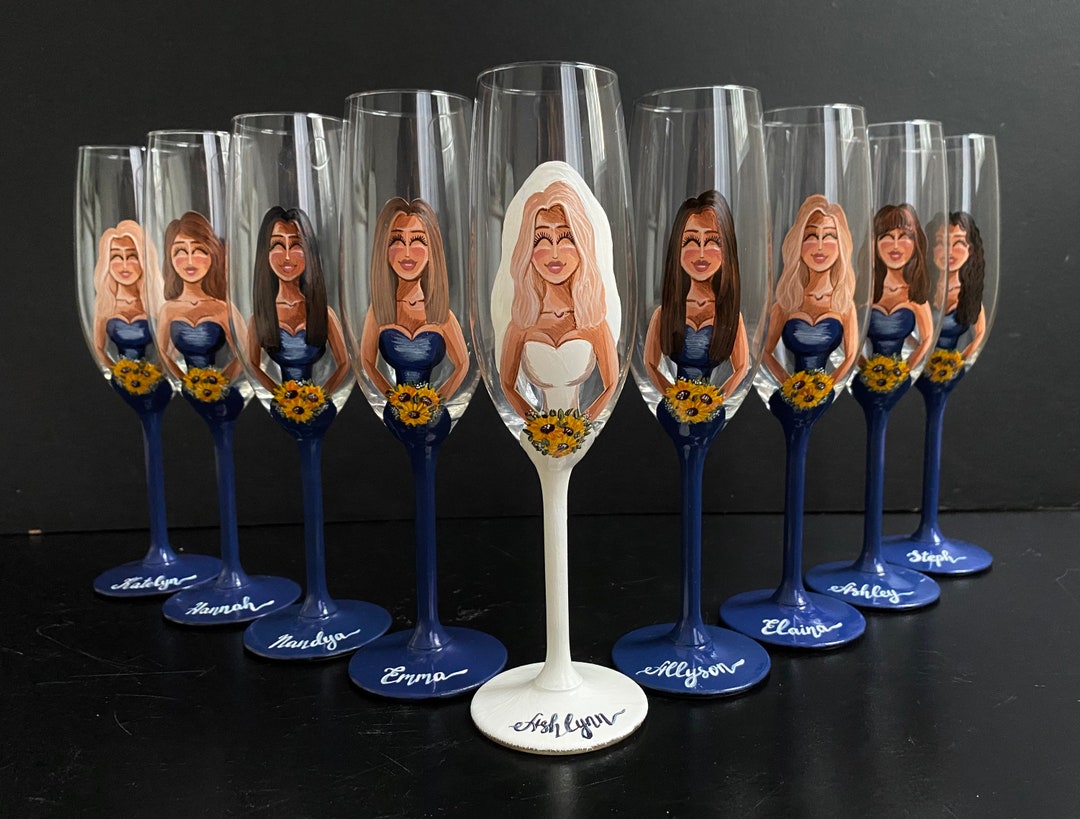 Custom Champagne Glasses Bridal Shower Bridesmaid Gifts Bachelorette