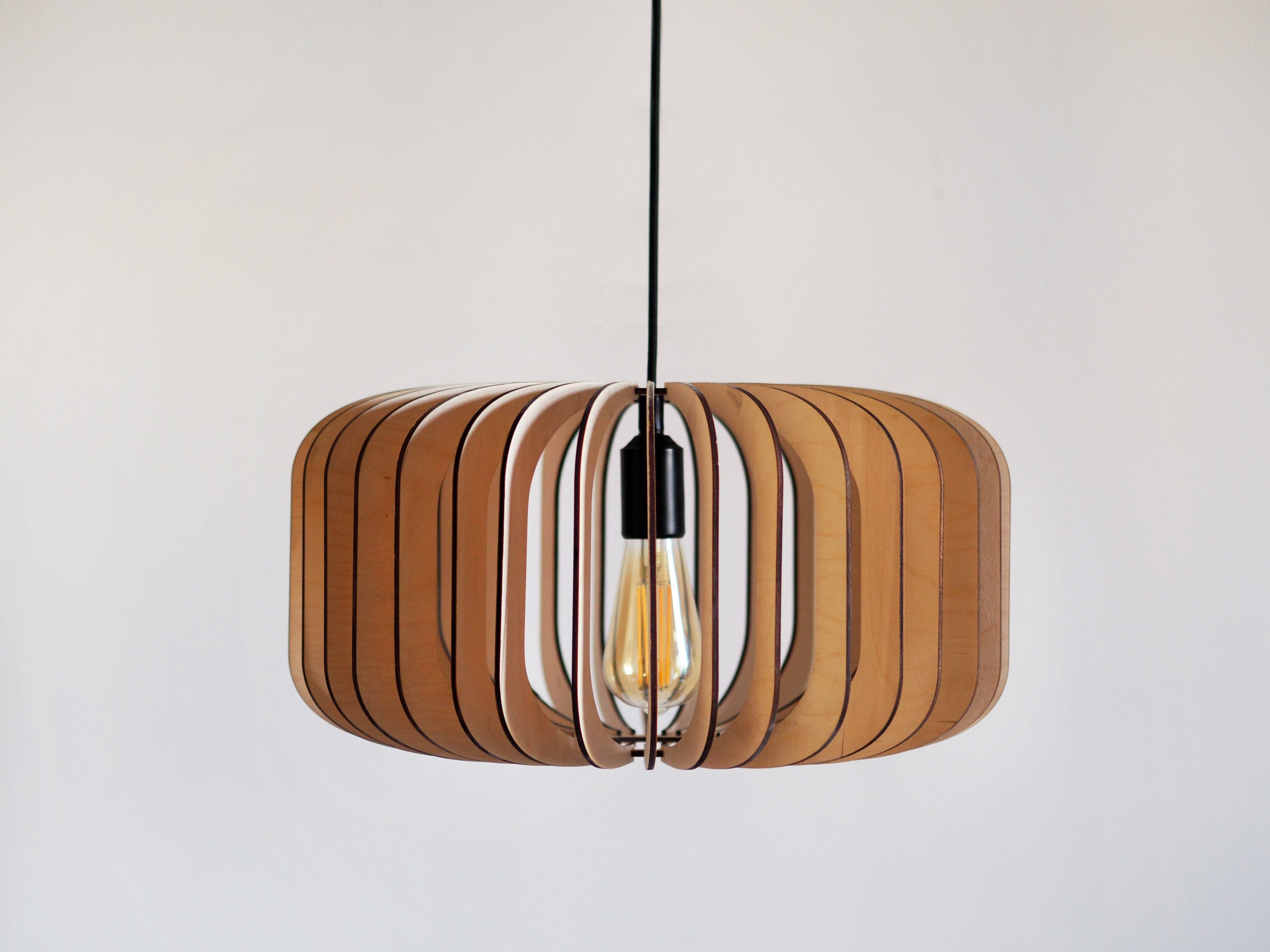 Wood Pendant Light Shade Wooden Ceiling Lamp Geometric Etsy