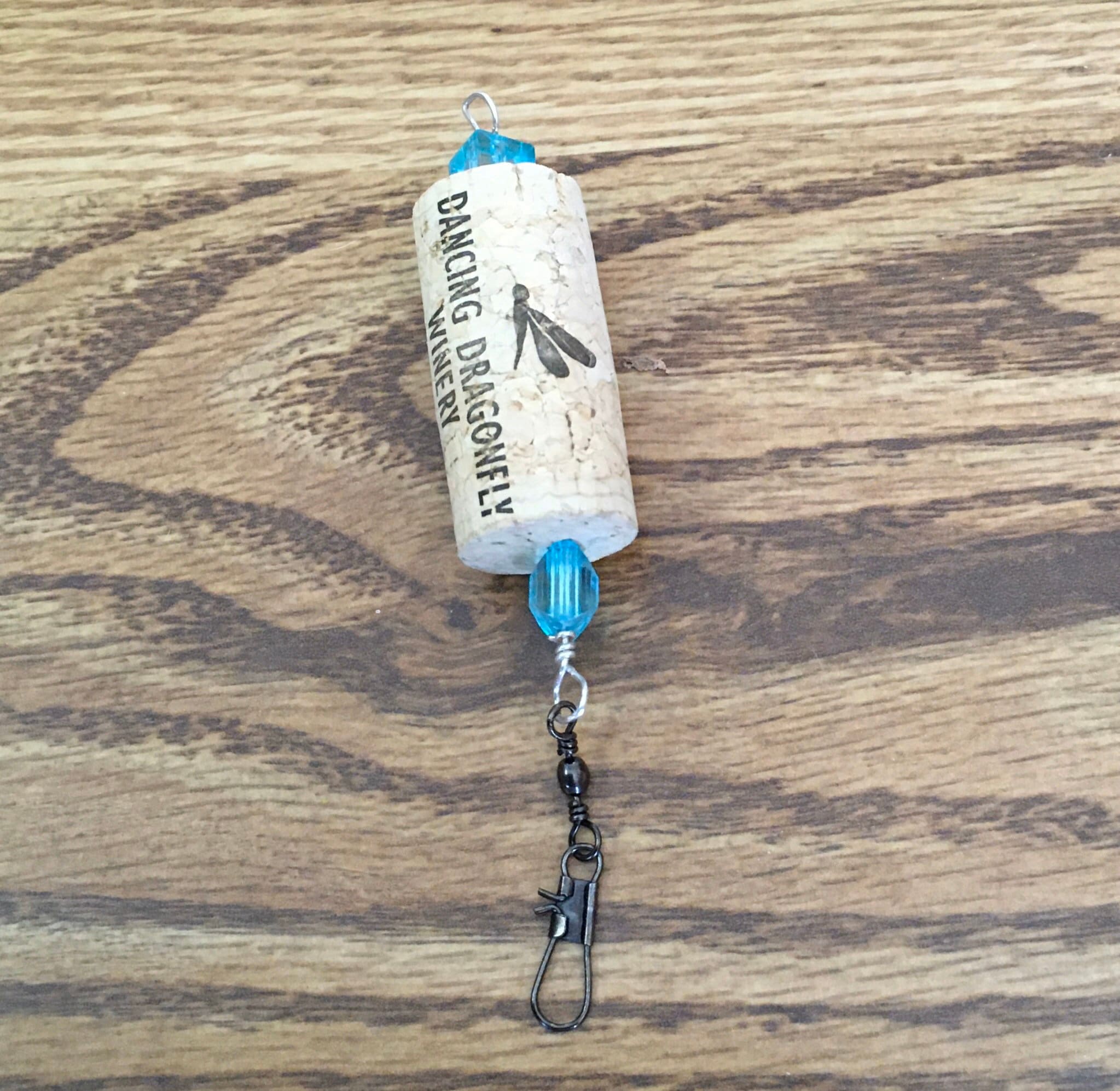 Handmade wine bottle cork fishing lures with blue beads and Etsy