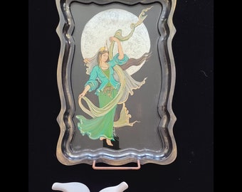 Wooden tray ,decorative tray. Haftseen mirror.Iranian art. Persian gift. Nowroz gift. Haftseen.  7seen. Made in USA