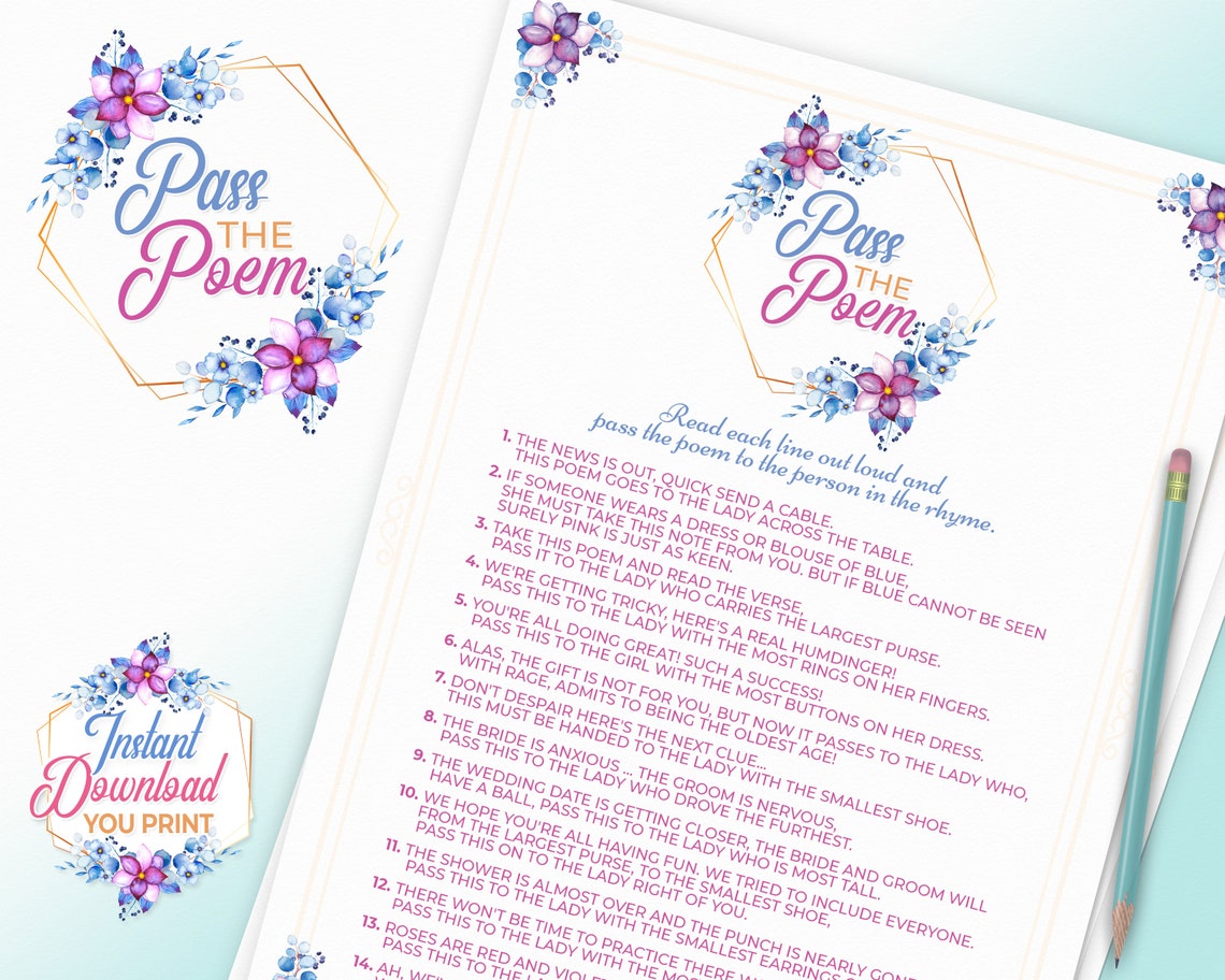 Pass the Poem Printable Bridal Shower Game Gift Passing | Etsy