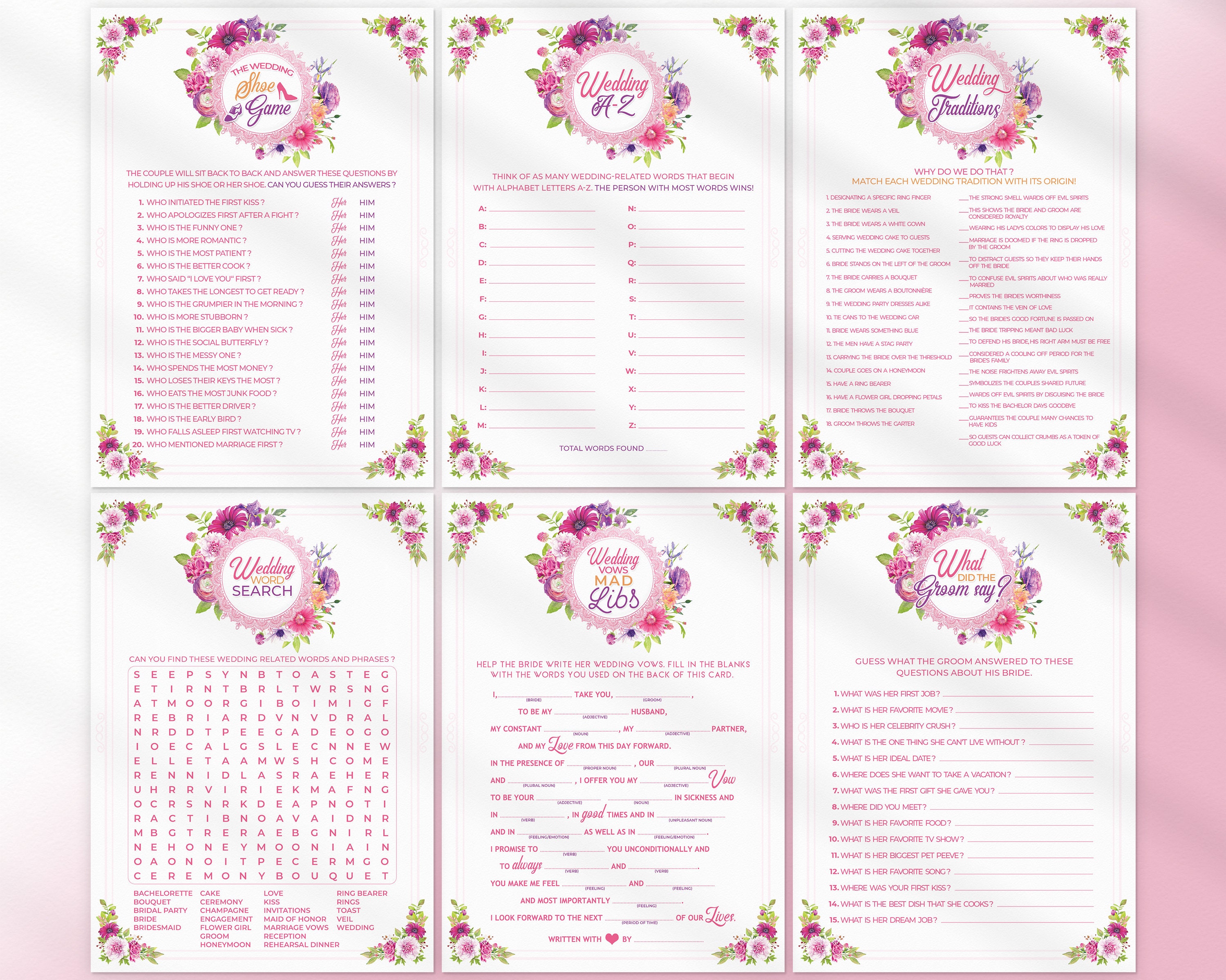 Bridal Shower Games Printable Bundle, Disney Bridal Shower, Bride and ...