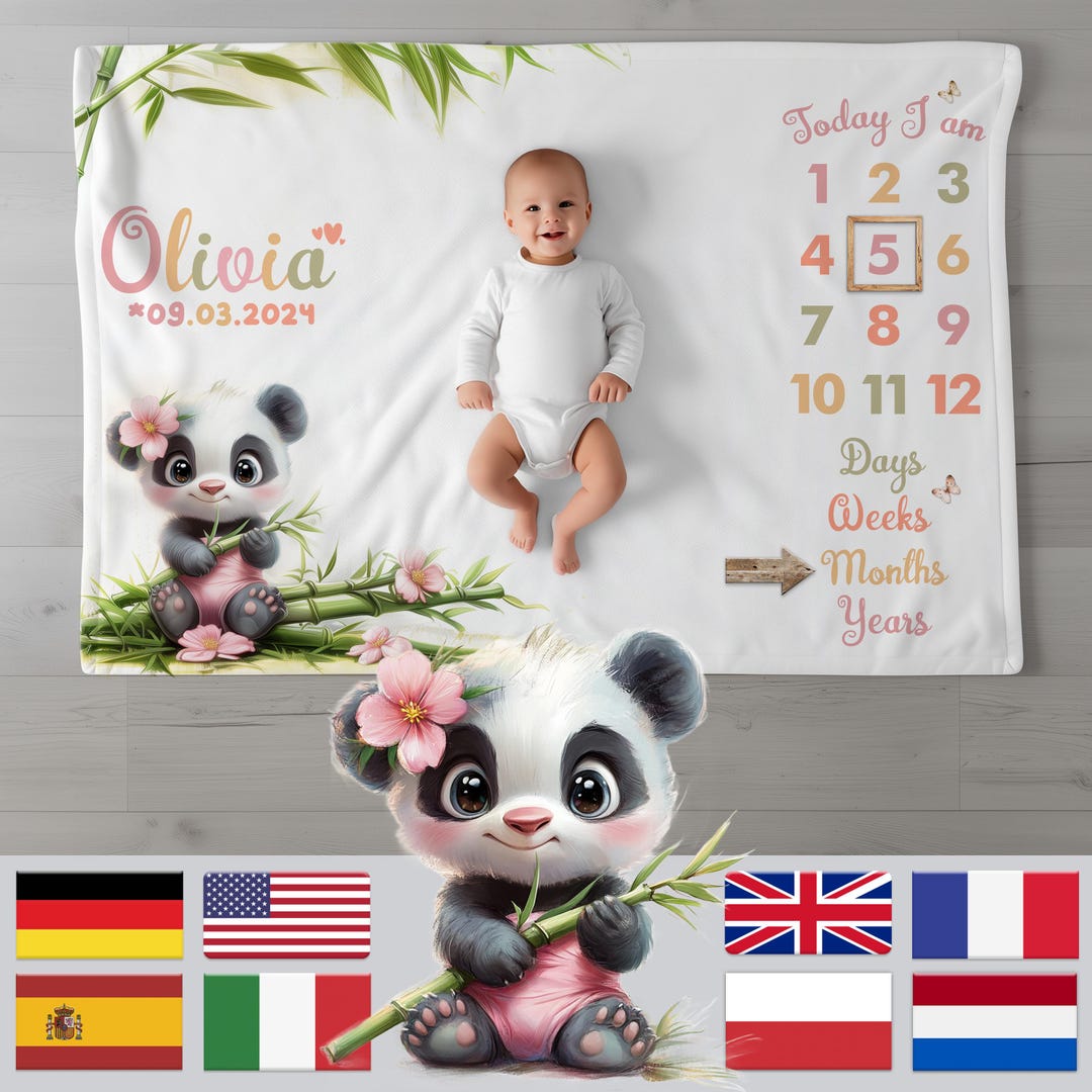 Panda Baby Milestone Blanket | Baby Girl Blanket | Baby Month Blanket ...
