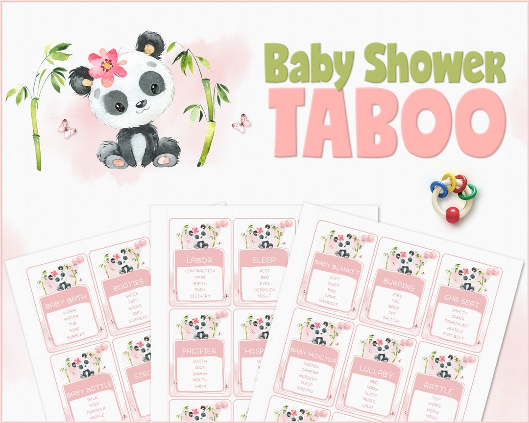 Baby Shower TABOO Printable Baby Shower Game GIRL Panda Bear Pink ...