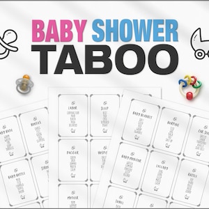 ベビーシャワーのタブー | 印刷可能なベビーシャワーゲーム | ミニマリストデザイン | ママになるパーティーのアイデア | 108 枚のカード | すぐにダウンロードして印刷