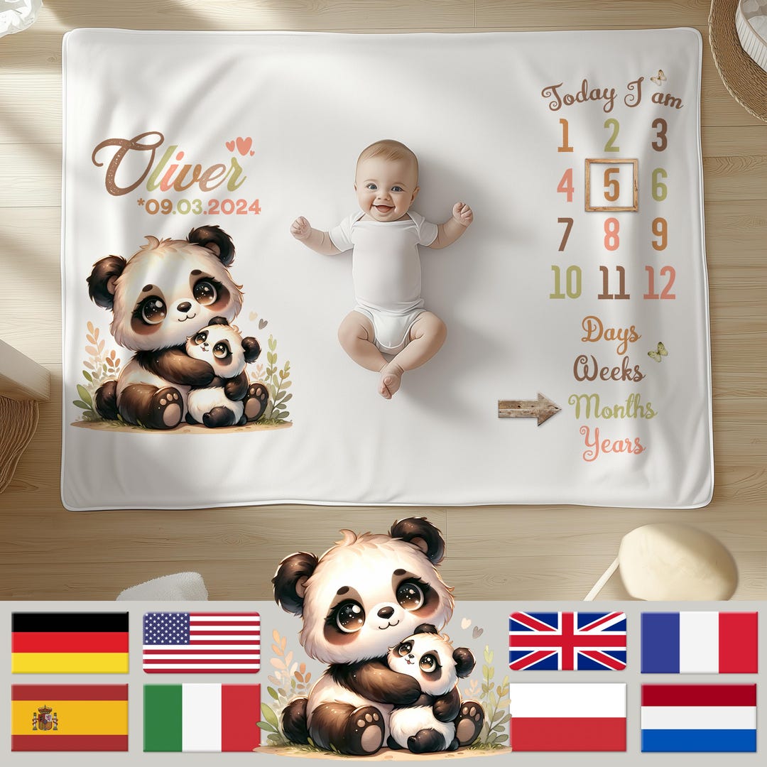 Personalized Baby Milestone Blanket | Panda Mother With Child ...