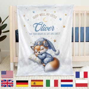 thumbnail image 2 of Personalized Baby Blanket With Name – Fox Pattern Soft... 2 of 11