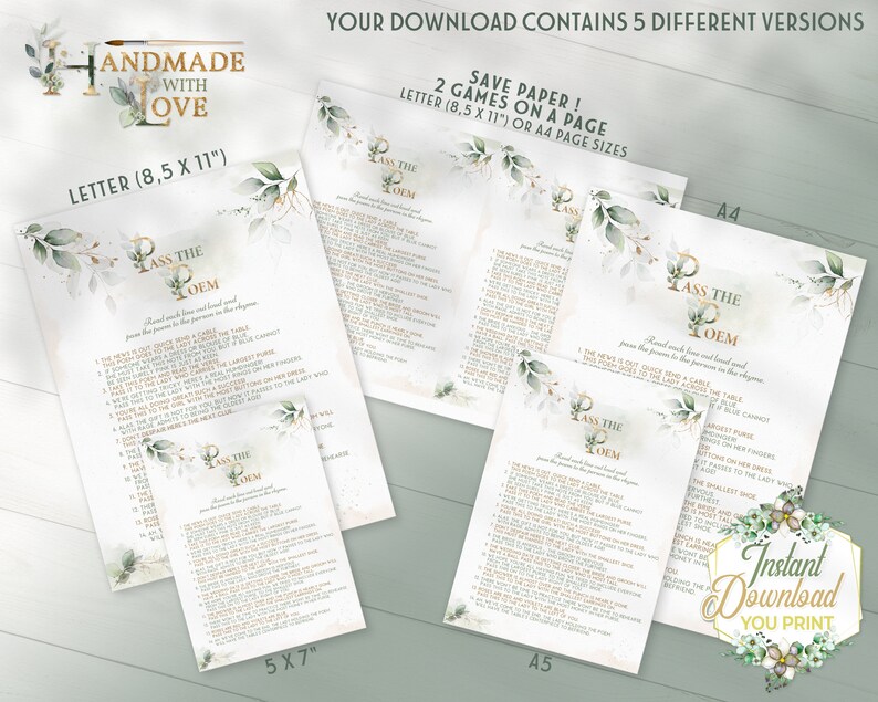 Pass the Poem Printable Bridal Shower Game Gift Passing Etsy