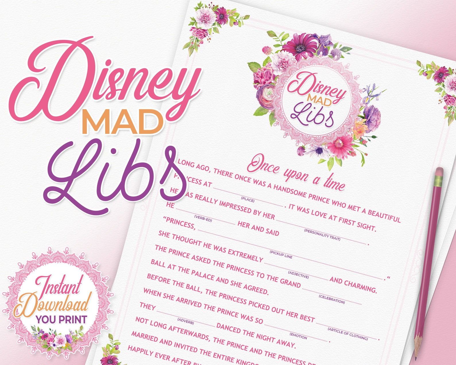 Disney Mad Libs Printable Bridal Shower Game Instant | Etsy UK