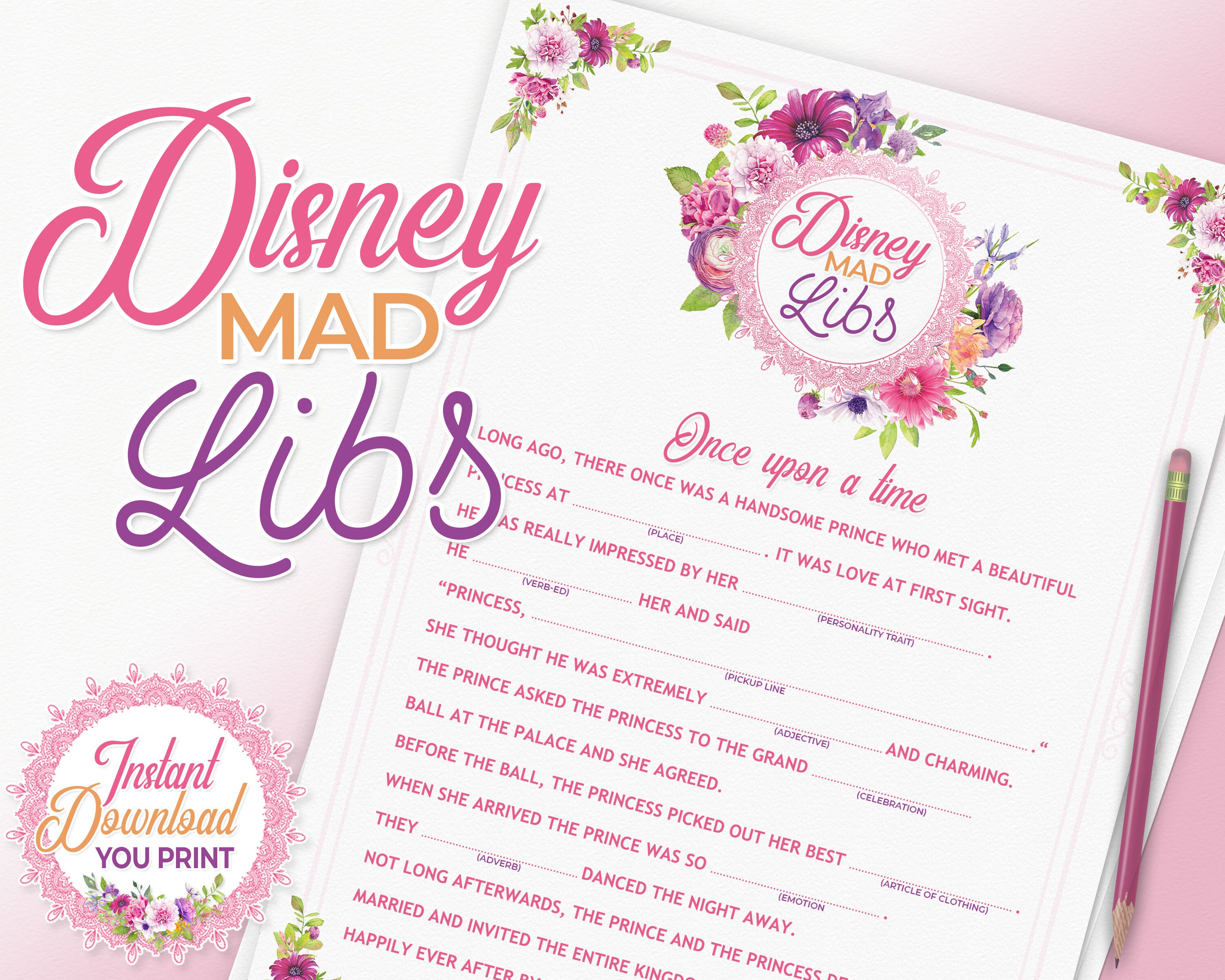 Disney Mad Libs Printable Bridal Shower Game Instant | Etsy