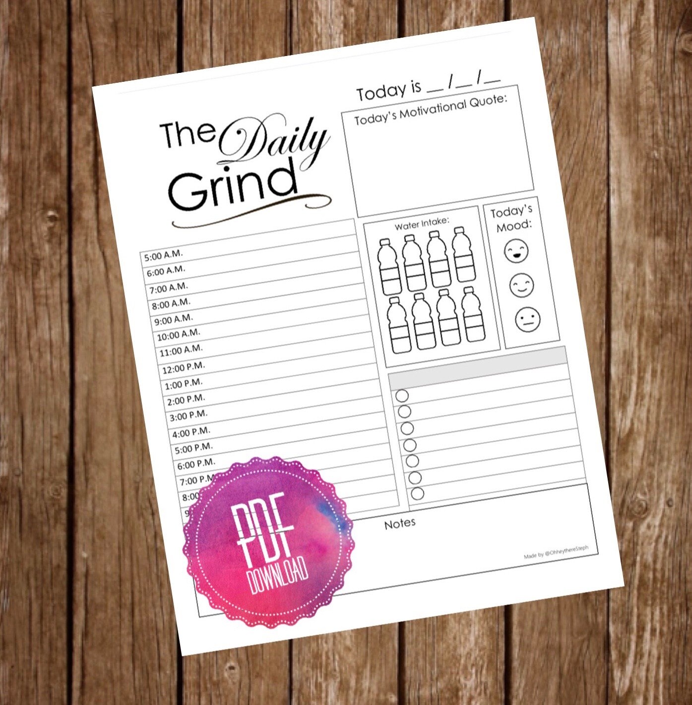 The Daily Grind Full Daily Planner Sheet Etsy