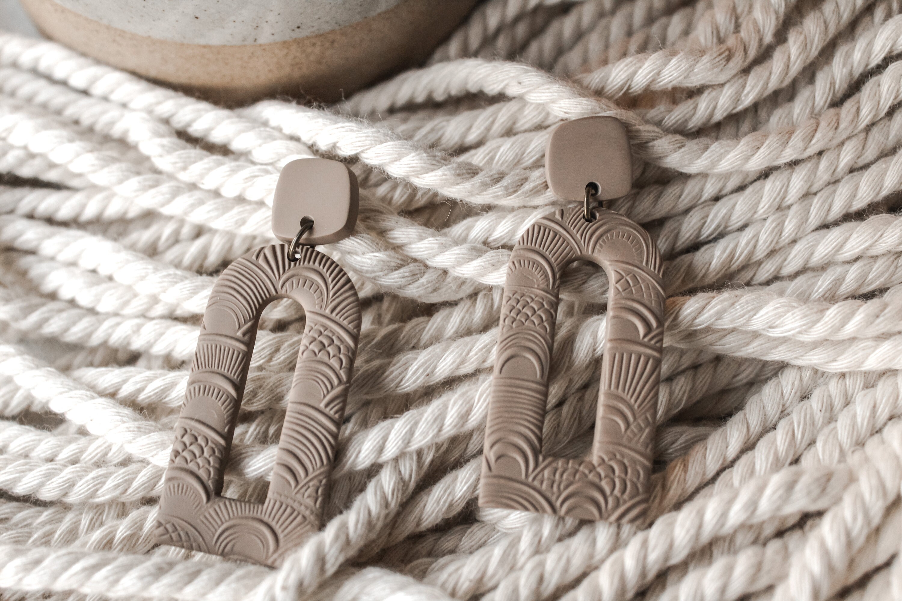 CLAY EARRINGS/ Brown/ Print/ Lightweight/ Handmade Etsy