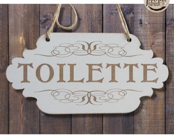 TOILETTE plaque de porte en bois WC panneau à suspendre Affichettes de porte Pancarte mural Décoration d'entrée French Toilet Door Sign