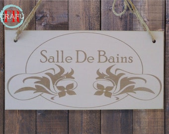 Salle de Bains plaque de porte en bois Salle de Douche panneau à suspendre Affichettes de porte Pancarte décoration de maison Motif floral
