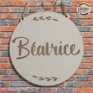 PRÉNOM plaque de porte en bois, Carte Bienvenue bébé, Personnalisé plaque de chambre, Panneau enfant/bébé, Pancarte rond, Cadeau naissance