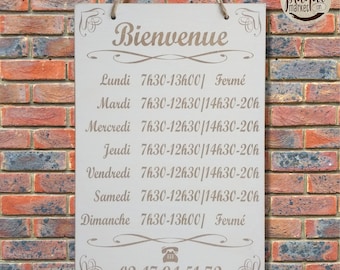 HORAIRES D'OUVERTURE plaque de porte Personnalisée panneau en bois Pancarte d'entrée magasin Panneau de boutique Ouvert/Fermé Bienvenue