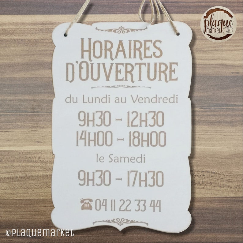 HORAIRES D'OUVERTURE plaque en bois Personnalisée panneau de porte métier Pancarte d'entrée magasin Panneau de boutique gravé Ouvert/Fermé image 3