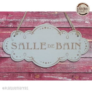 Badezimmer Holz Türschild Duschraum Hängeschild Türhänger Wandschild Vintage Französisches Badezimmerschild