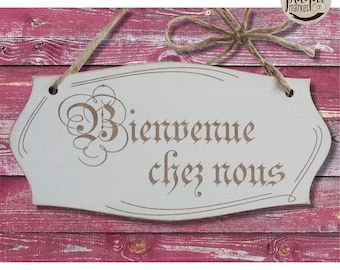 Bienvenue Chez Nous Plaque de Porte en Bois Décoration d'entrée Panneau à Suspendre Pancarte Décoration de Maison Cadeau