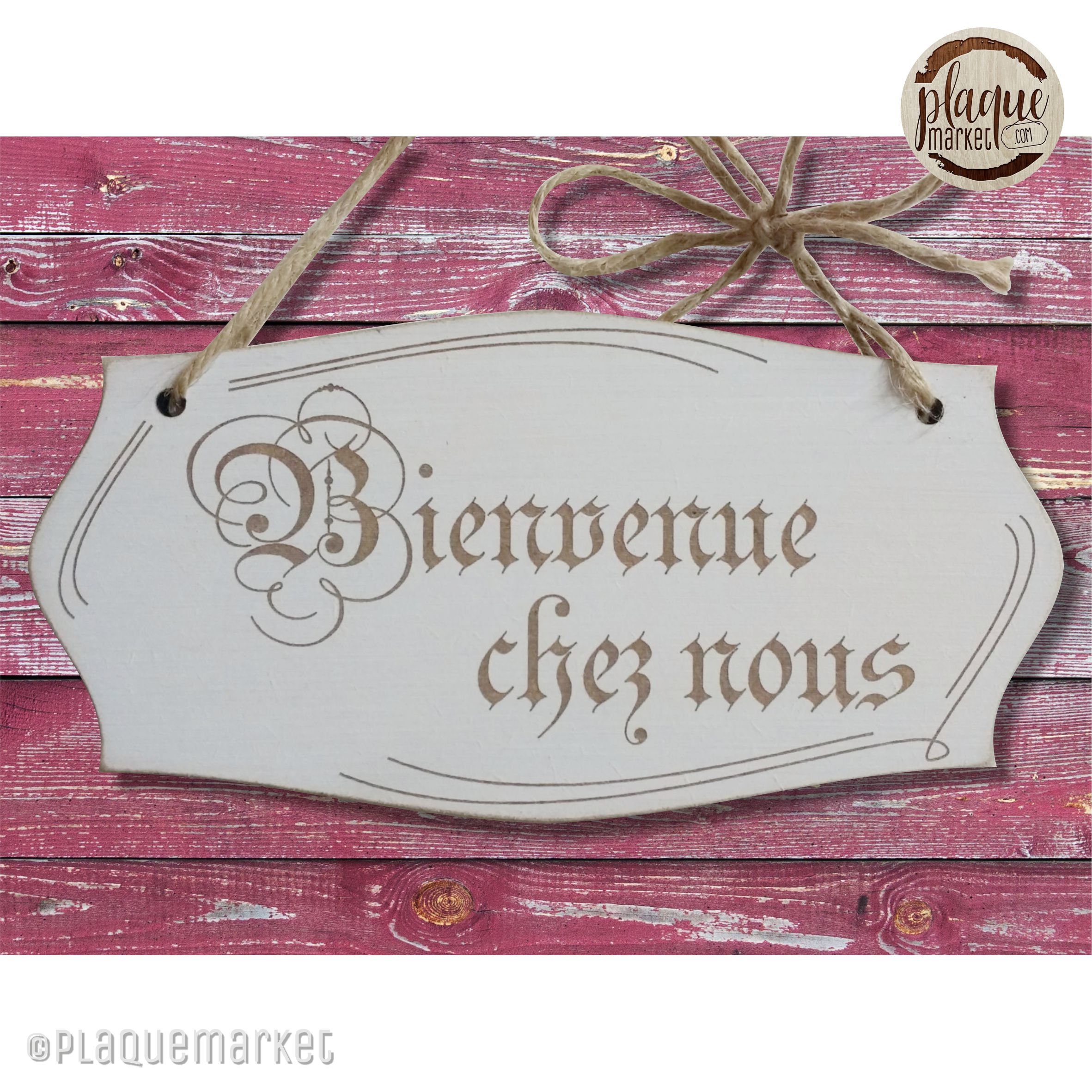 Plaque De Porte En Bois Bienvenue - Décoration Intérieure, Rustique