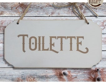 TOILETTE plaque de porte en bois WC panneau à suspendre Affichettes de porte Pancarte mural French Toilet Door Sign