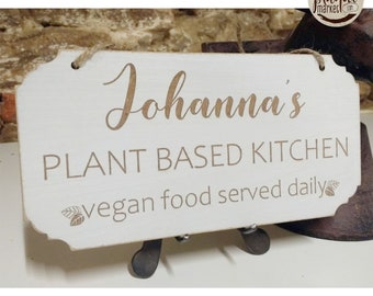 Personalised Vegan Kitchen Sign Plant Based Kitchen Custom Vegan Gift Kitchen Door Sign Gift for Her Vegan Wooden Sign Vegan New Home Decor