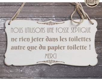 Plaque de système septique, Panneau de règles de toilette, Papier toilette uniquement, Ne pas jeter de plaque, Pancarte de WC en bois invité