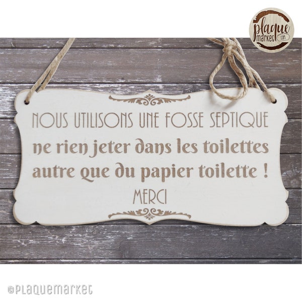 Plaque de système septique, Panneau de règles de toilette, Papier toilette uniquement, Ne pas jeter de plaque, Pancarte de WC en bois invité