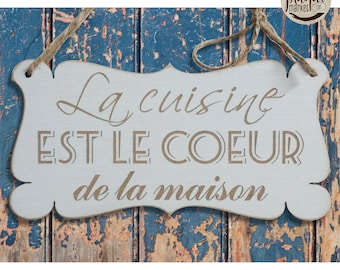 LA CUISINE... plaque en bois Plaque de phrase Panneau à suspendre Pancarte de maison Décoration murale French Kitchen Sign (en) Gravé cadeau