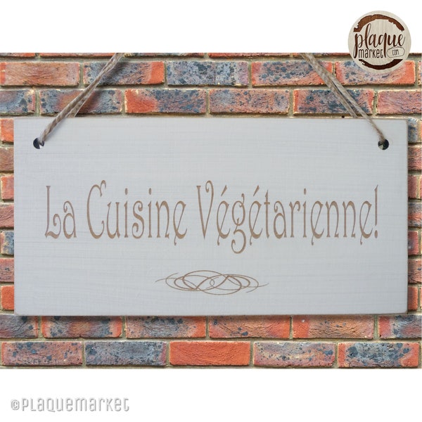 LA CUISINE VÉGÉTARIENNE plaque de porte en bois Vegan panneau à suspendre Affichettes de porte Pancarte décoration de maison Vintage cadeau